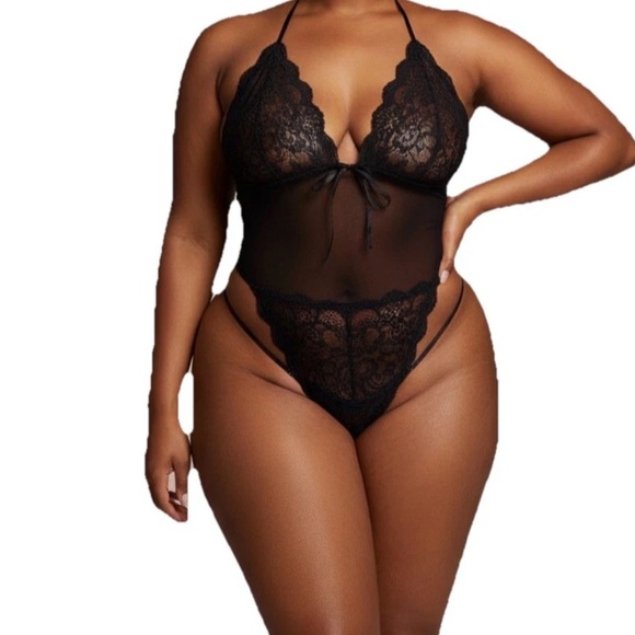 Victoria's Secret Other - Victoria’s Secret Chantilly 2007 Lace Black Mesh Floral Teddy VTG SEXY 1PC Large